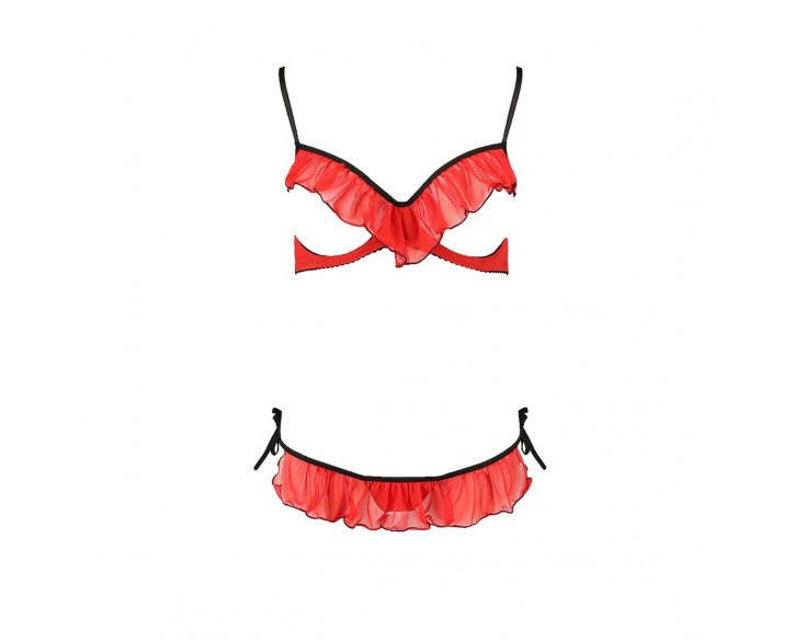 Комплект білизни CHERRY SET OpenBra red L/XL - Passion Exclusive: відкритий ліф, трусики-спідничка