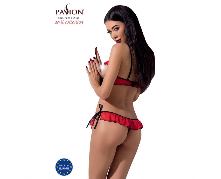 Комплект білизни CHERRY SET OpenBra red L/XL - Passion Exclusive: відкритий ліф, трусики-спідничка