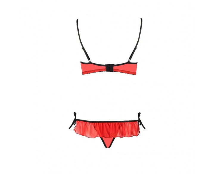 Комплект білизни CHERRY SET OpenBra red L/XL - Passion Exclusive: відкритий ліф, трусики-спідничка