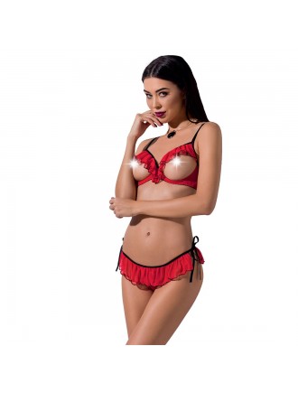 Комплект білизни CHERRY SET OpenBra red L/XL - Passion Exclusive: відкритий ліф, трусики-спідничка