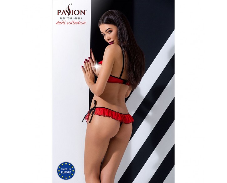 Комплект білизни CHERRY SET OpenBra red L/XL - Passion Exclusive: відкритий ліф, трусики-спідничка