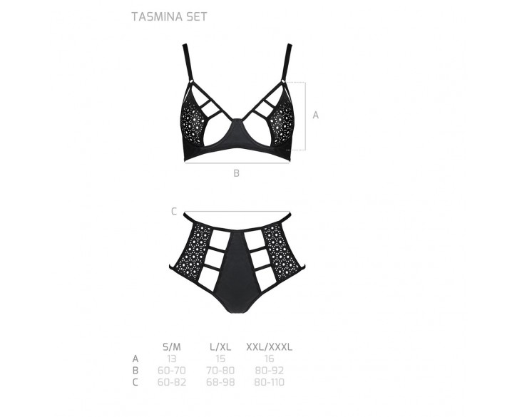 Комплект білизни Passion TASMINA SET S/M black, ліф, високі трусики з корсетом ззаду