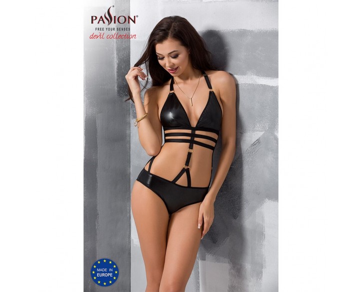 Сексуальне боді-монокіні Passion LAMIS BODY XXL/XXXL black, стрепи, блискуча ламе