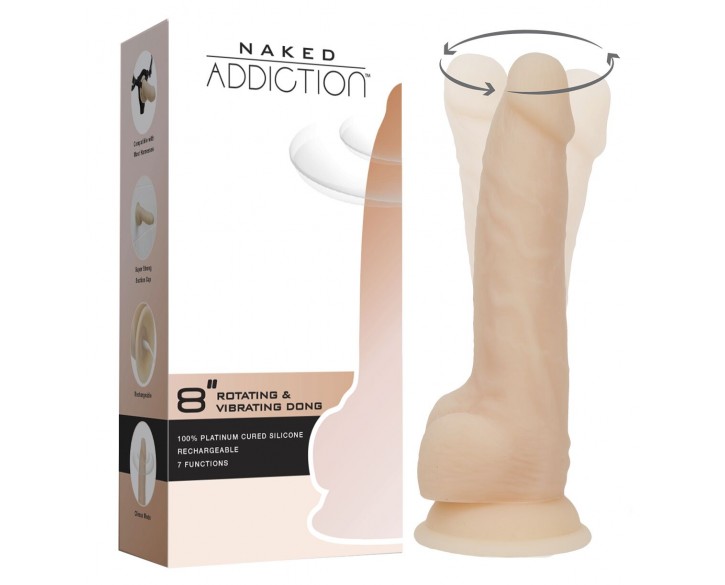 Фалоімітатор з вібрацією та ротацією Naked ADDICTION James 8″ Rotating & Vibrating Dong, пульт ДК