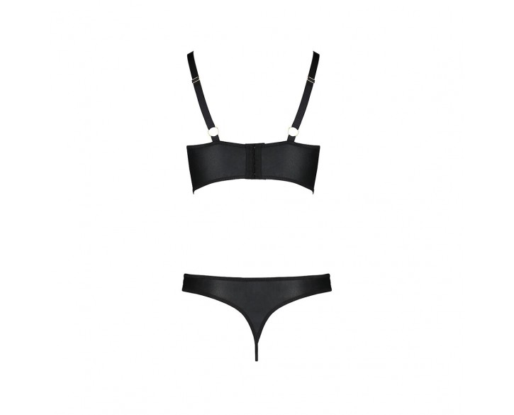 Комплект з екошкіри з люверсами та ремінцями Malwia Bikini black XXL/XXXL — Passion, бра та трусики