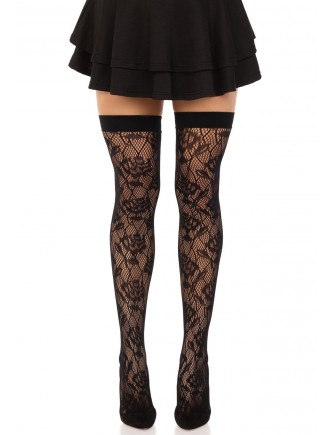 Панчохи Leg Avenue Wild rose net thigh highs One Size