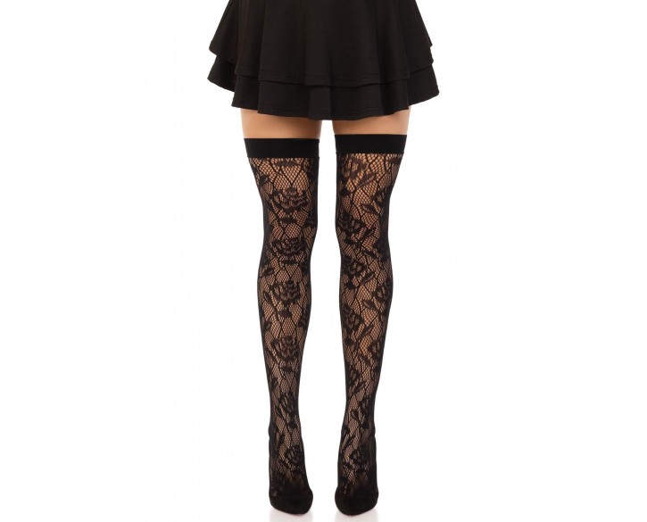 Панчохи Leg Avenue Wild rose net thigh highs One Size