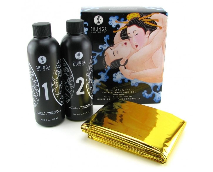 Гель для NURU масажу Shunga Oriental Body-to-Body – Exotic Fruits (2 x 225 мл) плюс простирадло