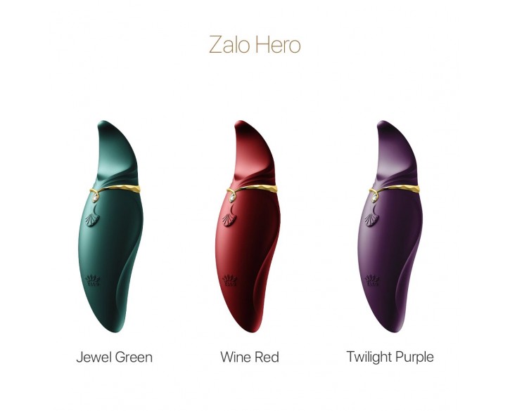 Вібратор 2в1 з язичком Zalo — Hero Jewel Green, кристал Swarovski