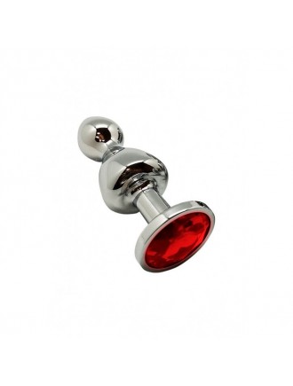 Металева анальна пробка Wooomy Lollypop Double Ball Metal Plug Red S, діаметр 2,8 см, довжина 8,5 см