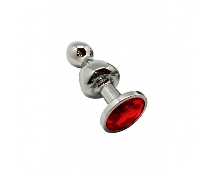 Металева анальна пробка Wooomy Lollypop Double Ball Metal Plug Red S, діаметр 2,8 см, довжина 8,5 см