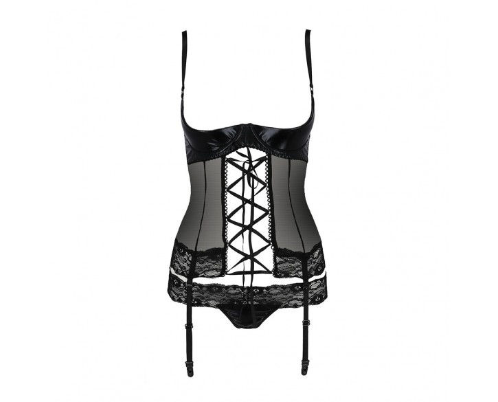 Корсет з відкритими грудьми NORTH CORSET black L/XL - Passion Exclusive, пажі, трусики, шнурівка