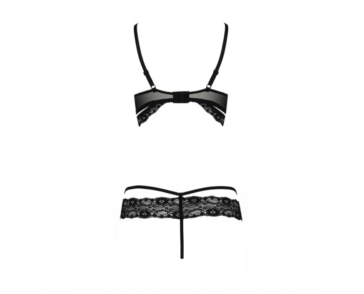 Комплект білизни зі стреп Passion SARIA SET XXL/XXXL Black, відкритий доступ, відкрита чашка, мережи