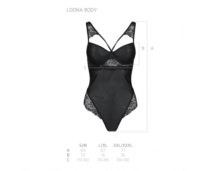 Боді з еко-шкіри та мережива Loona Body black L/XL - Passion