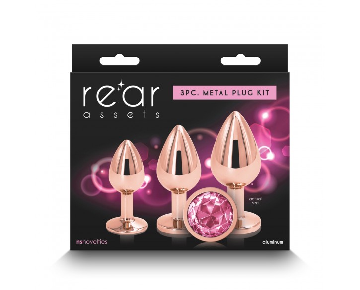 Набір анальних пробок NS Novelties Rear Assets - Trainer Kit - Rose Gold - Pink Gem