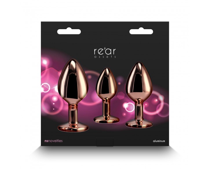 Набір анальних пробок NS Novelties Rear Assets - Trainer Kit - Rose Gold - Pink Gem