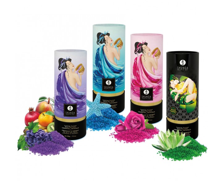 Пінлива сіль для ванни Shunga Dead Sea salt Oriental Crystals — Rose Petal (500 г), сіль Мертвого мо