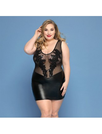 Елегантна сукня JSY «Леді Софія» Plus Size, black, дрібна сітка, вишивка, екошкіра