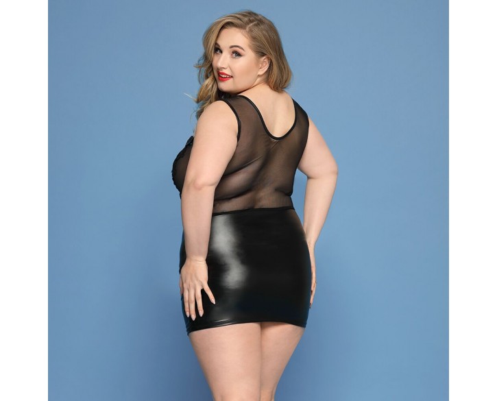 Елегантна сукня JSY «Леді Софія» Plus Size, black, дрібна сітка, вишивка, екошкіра