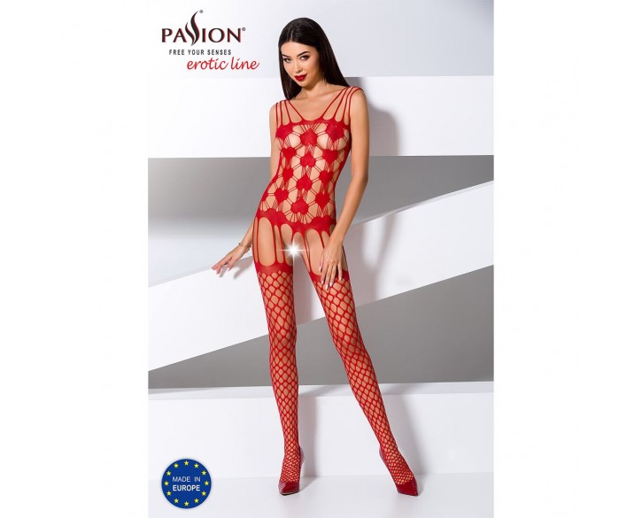 Бодістокінг Passion BS067 red, комбінезон, імітація панчох і топа на бретелях