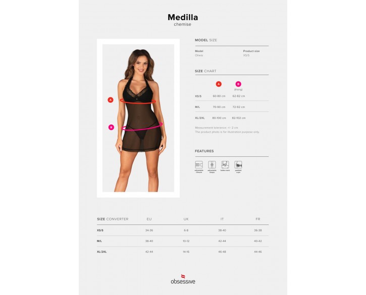 Пеньюар Obsessive Medilla chemise & thong XL/2XL