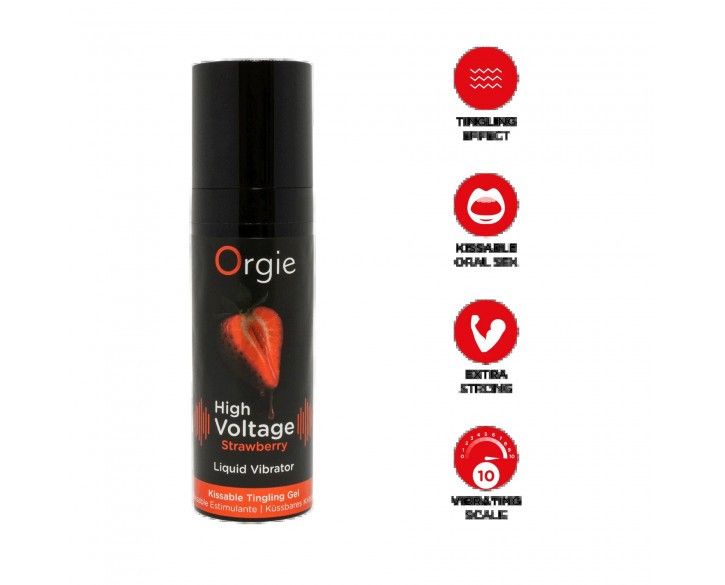 Рідкий вібратор Orgie High Voltage – Strawberry, 15 мл, ефект мурашок, дуже потужний, смак полуниці