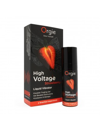 Рідкий вібратор Orgie High Voltage – Strawberry, 15 мл, ефект мурашок, дуже потужний, смак полуниці