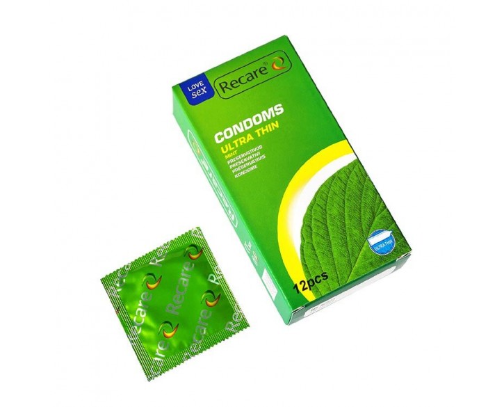 Презервативи Ultra Thin Mint Condoms Recare 12 шт, ультратонкі, аромат: м'ята