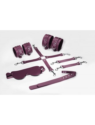 Набір Feral Feelings BDSM Kit 5 Burgundy, наручники, поножі, хрестовина, маска, падл