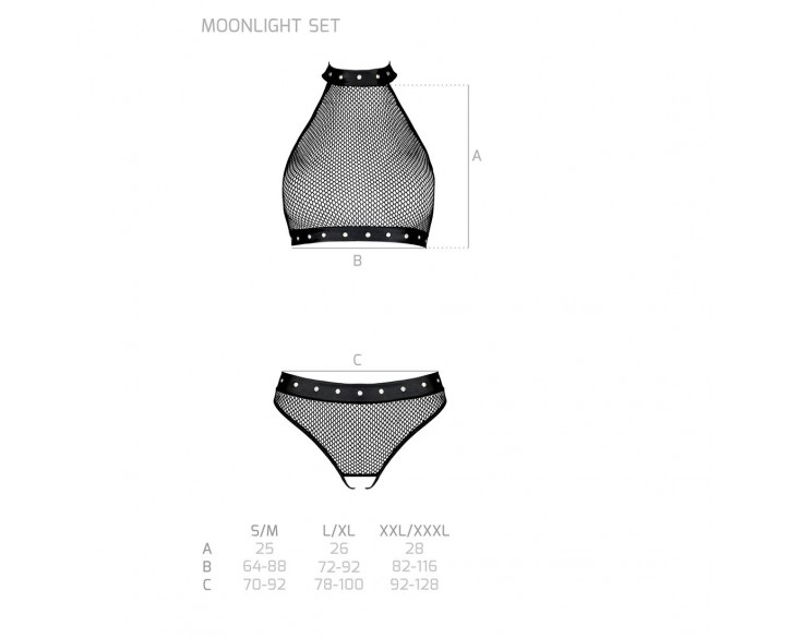 Білизна з відкритим доступом Passion MOONLIGHT SET L/XL black топ, стрінги