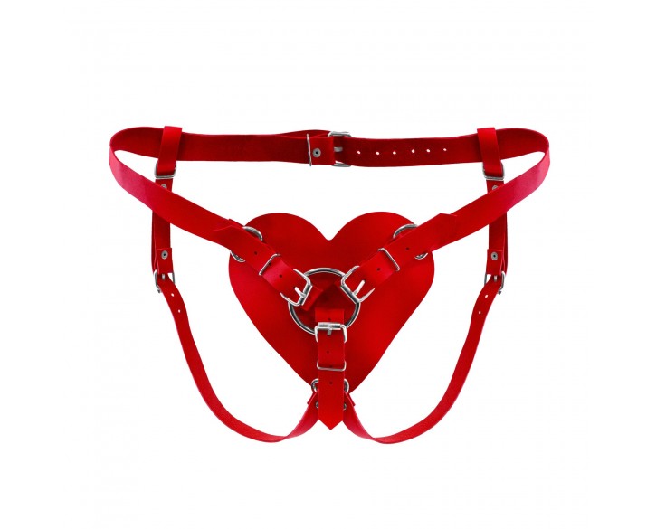 Трусики Серце для страпону з натуральної шкіри Feral Feelings - Hearts Strap-on Belt Red