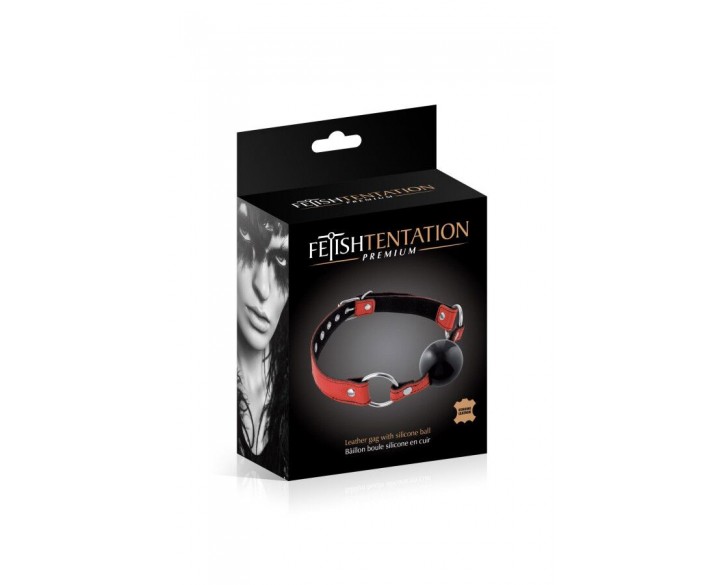 Кляп Fetish Tentation Premium Leather gag with silicone ball Red