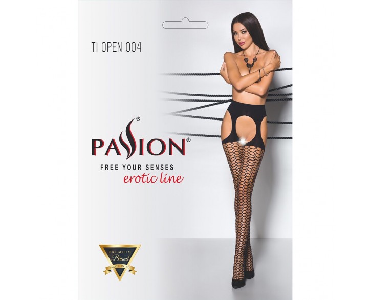 Еротичні колготки TIOPEN 004 nero 1/2 (fishnet 40 den) - Passion, імітація панчох і пояса