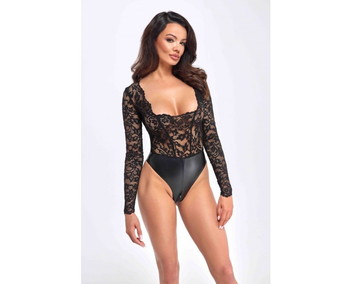 Боді Noir Handmade F296 Psyche bodysuit of lace and wetlook - M