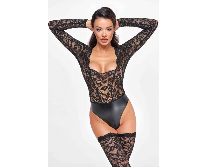 Боді Noir Handmade F296 Psyche bodysuit of lace and wetlook - M