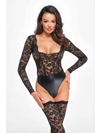 Боді Noir Handmade F296 Psyche bodysuit of lace and wetlook - M