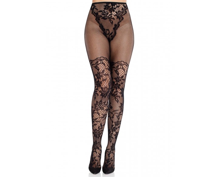 Колготки Leg Avenue Dahlia Lace Tights with Net Thigh Detail One Size