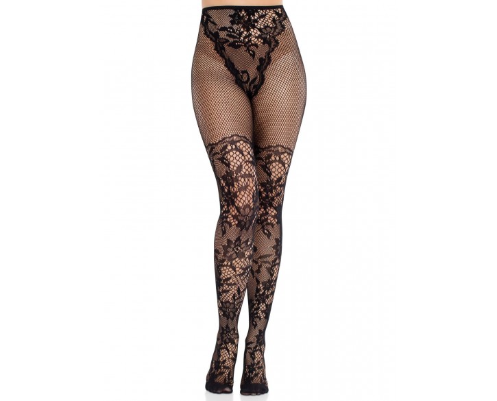 Колготки Leg Avenue Dahlia Lace Tights with Net Thigh Detail One Size
