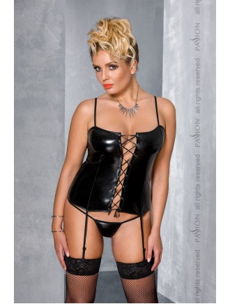 Корсет під латекс з пажами BES CORSET black 6XL/7XL - Passion, стрінги, шнурівка