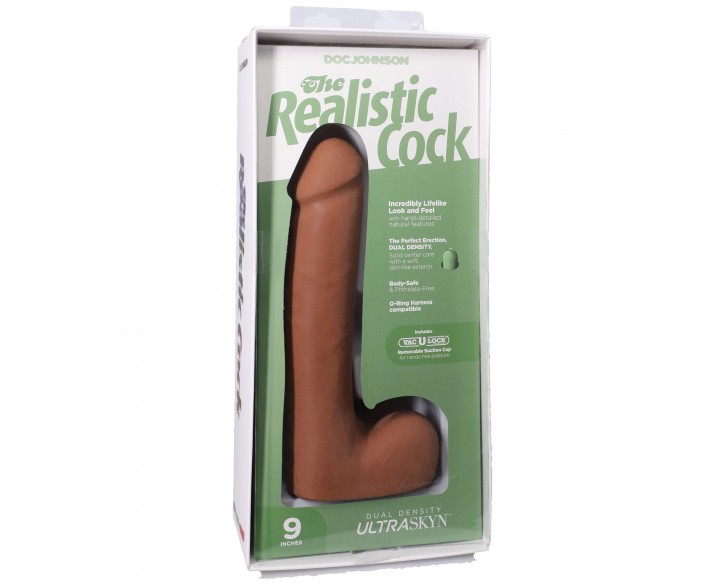 Фалоімітатор Doc Johnson The Realistic Cock ULTRASKYN - 9 Inch with Balls Caramel