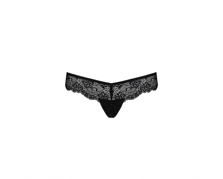 Мереживні трусики-танга з атласним бантиком Naja Thong black S/M - Passion