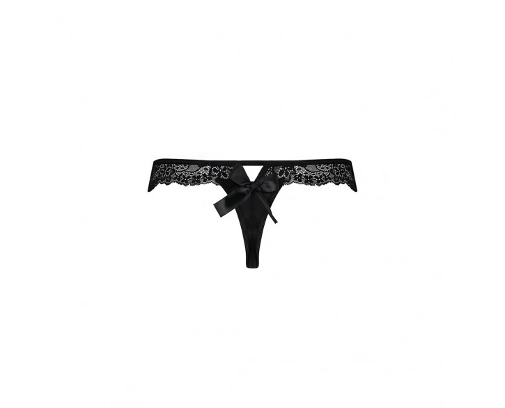 Мереживні трусики-танга з атласним бантиком Naja Thong black S/M - Passion