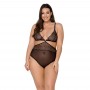 Боді Passion Amberly Body 6XL/7XL black, асиметричний крій, мереживний ліф, золота нитка