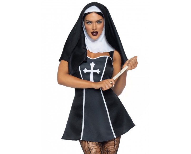 Костюм черниці Leg Avenue Naughty Nun XS, сукня, головний убір