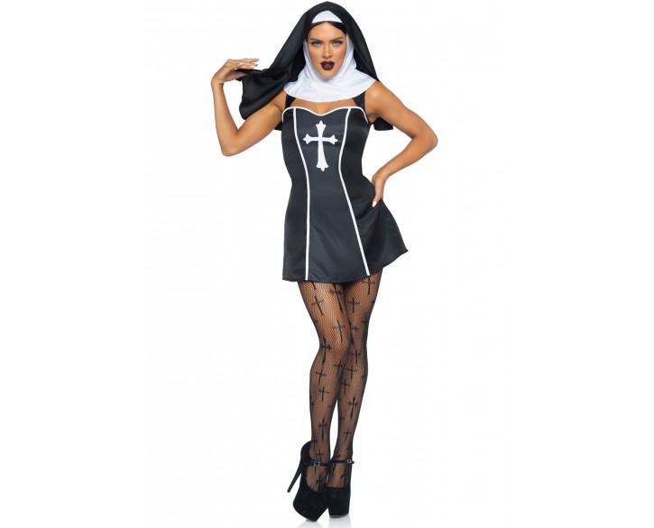 Костюм черниці Leg Avenue Naughty Nun XS, сукня, головний убір