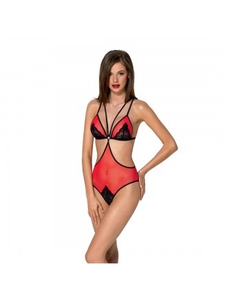 Напівпрозоре боді з мереживом Passion PEONIA BODY S/M red