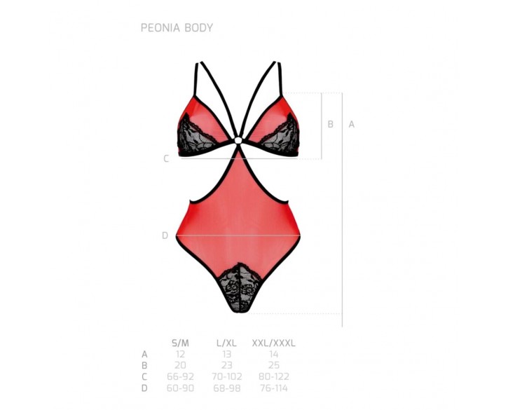 Напівпрозоре боді з мереживом Passion PEONIA BODY S/M red