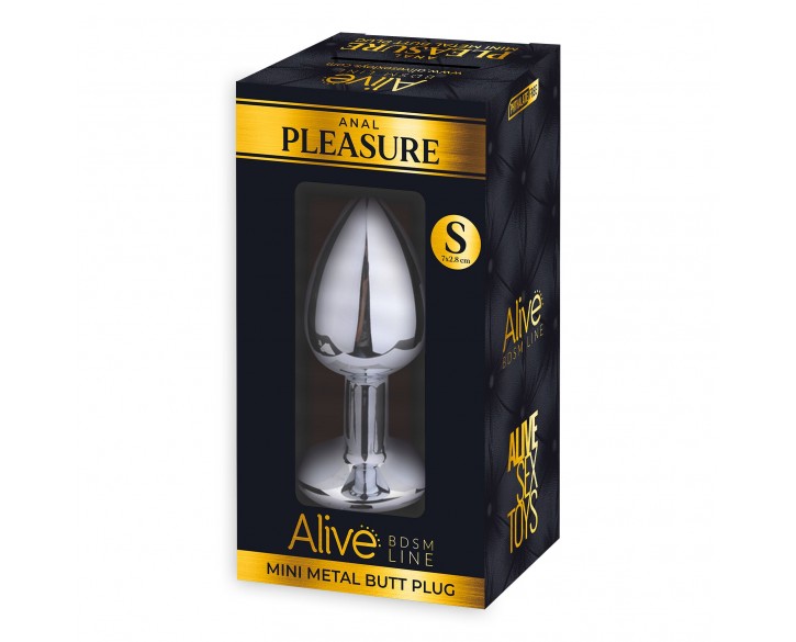 Металева анальна пробка з кристалом Alive Mini Metal Butt Plug Black S