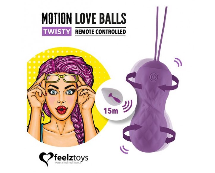 Вагінальні кульки з масажем і вібрацією FeelzToys Motion Love Balls Twisty з пультом ДК, 7 режимів