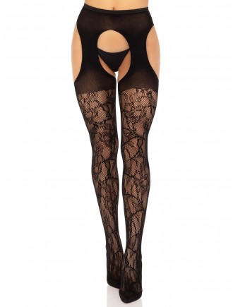 Панчохи Leg Avenue Eyelet lace suspender hose Black One Size